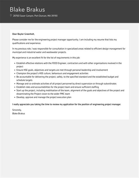 Engineering Project Manager Cover Letter Velvet Jobs