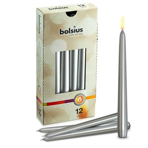 Bolsius 12 Silver Taper Candles 10 Unscented Clean Burning For Wedding Dinner Emergency Home