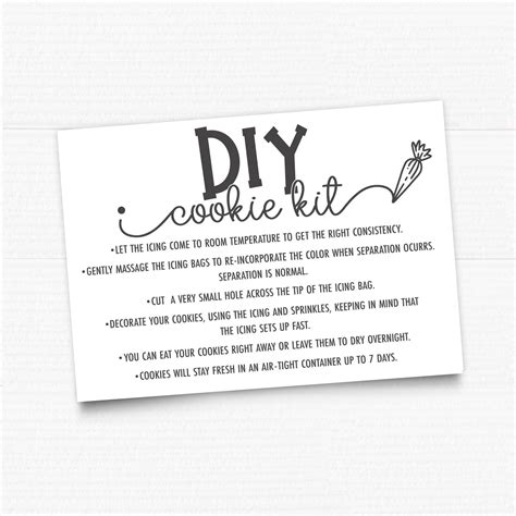 Printable Diy Cookie Kit Instruction Card Piping Bag Etsy