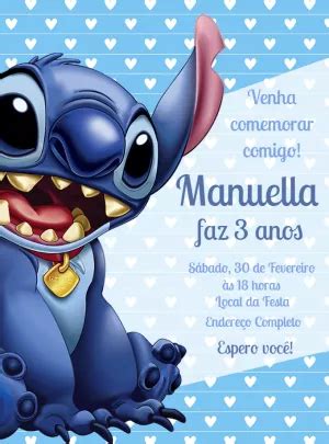 Convite aniversário Stitch Edite grátis nosso editor online