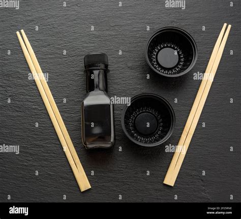 Wooden Sticks For Sushi Bottle Of Soy Sauce And Disposable Plastic