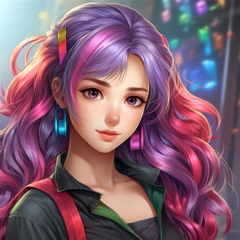 Chica Anime Con Cabello Morado Y Cabello Rosado Foto Premium