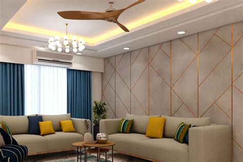 Rectangular False Ceiling Design With Recessed And Cove Lights Livspace