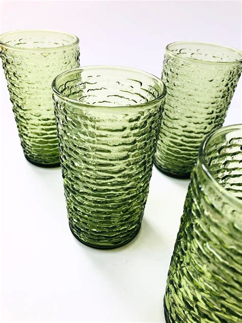 Mid Century Soreno Anchor Hocking Green Textured Highball Tumblers Set Of 6 For Sale At 1stdibs