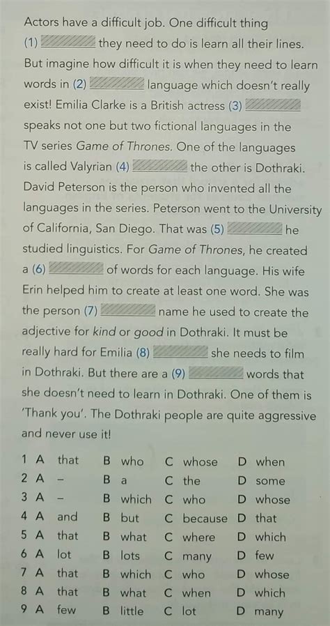 Read About Emilia Clarke Choose The Best Answer Abc Or D To