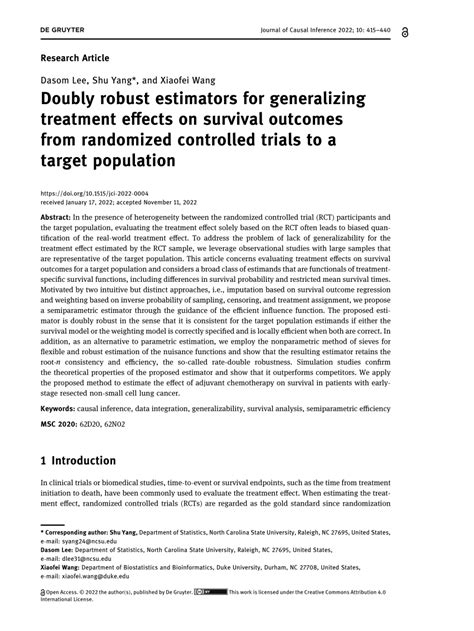 Pdf Doubly Robust Estimators For Generalizing Treatment Effects On