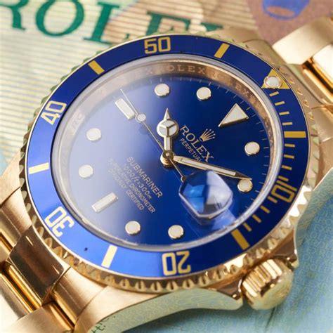 Rolex Submariner Date 16618 Blue Dial And Bezel 18k Yellow Gold Rolex Warranty Deangelis