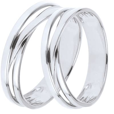 Wedding Rings Duo Saturn Trilogy Variation White Gold 9 Carats