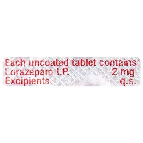 Ativan 2 Mg Lorazepam Tablet Packaging Size 30 Tablets Europe