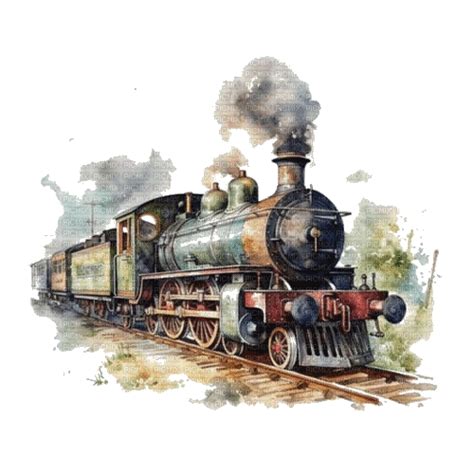 Aquarelle Train Locomotive Watercolor Train Aquarelle Train