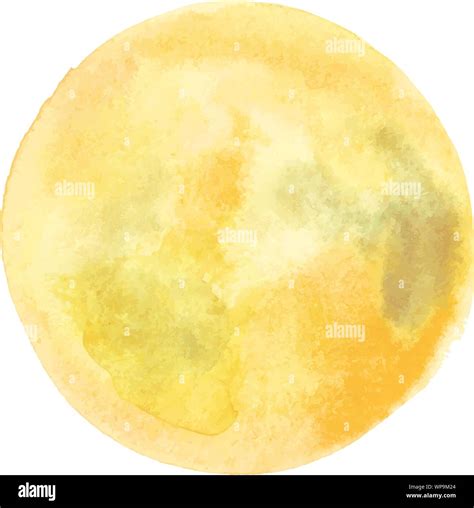 Vector And Watercolor Full Moon Drawing In Pale Golden Yellow An