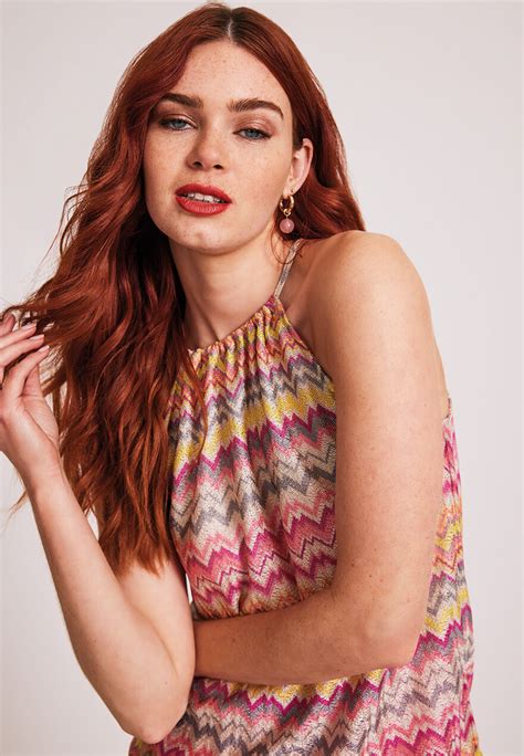 Womens Pink Zigzag Halter Neck Top Peacocks