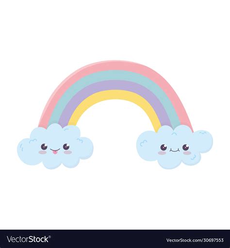 Kawaii rainbow clouds cute cartoon isolated icon Vector Image