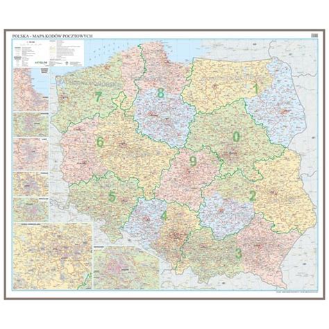 Polska mapa ścienna kody pocztowe na podkładzie do wpinania pinboard