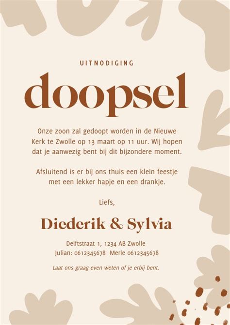 Mooie Beige Uitnodiging Doopsel Neutraal Met Kaartje Go