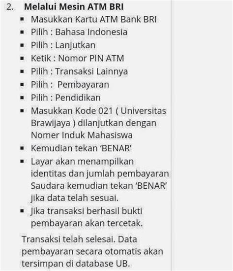 Cara Bayar Ukt Spp Ub Melalui Mesin Atm Bank Bri Bni Bca Mandiri