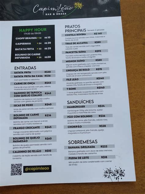 Menu Em Capim Le O Bar E Brasa Curitiba