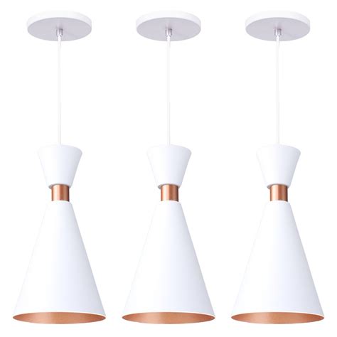 Kit 3 Pendente Lustre Luminária Mini Pequim Branco 24cm MadeiraMadeira