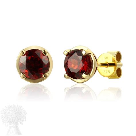 Jewellery Garnet Ct Yellow Gold Round Garnet Stud Earrings