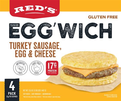 Reds Gluten Free Turkey Sausage Eggwich Breakfast Sandwich 39 Oz 4