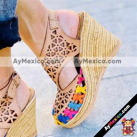 Zj00954 Huaraches Mexicanos De Plataforma Artesanales Color Tan De Piel