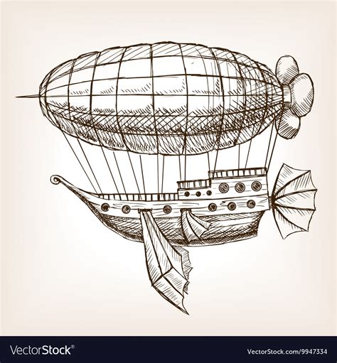 Steampunk mechanical flying airship sketch Vector Image