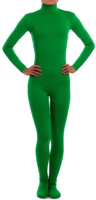 Adult Lycra Long Sleeve Green Unitard Bodysuit Dancewear Mock Neck