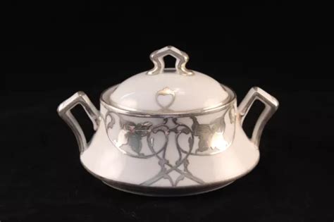 ANTIQUE COIFFE LIMOGES Porcelain China Sterling Silver Overlay Lidded