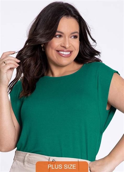 Blusa Plus Size Em Malha Muscle Tee Verde Lunender Mais Mulher