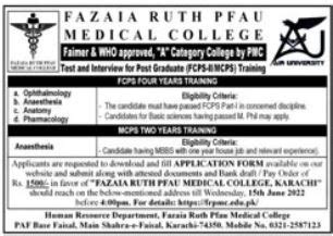 Fazaia Ruth PFAU Medial College FCPS MCPS Training Admissions 2022