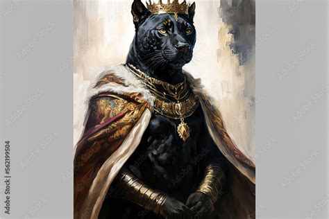 Black panther king painting with king crown and cape, white background ...