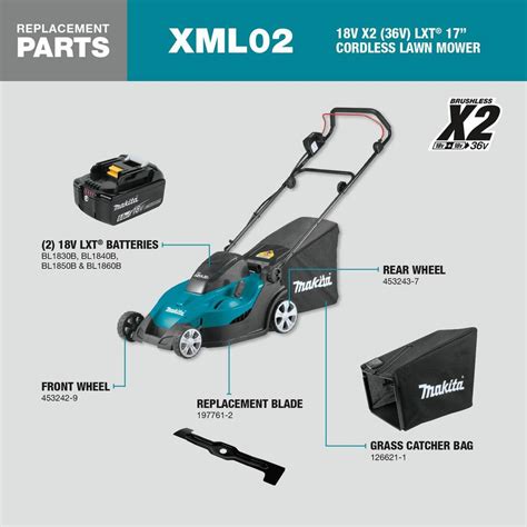 Makita 17 In 50 Ah 18 Volt X2 36 Volt Lxt Lithium Ion Cordless Walk Behind Push Lawn Mower