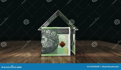 Poland Zloty Pln Money Banknotes Paper House On The Table Stock