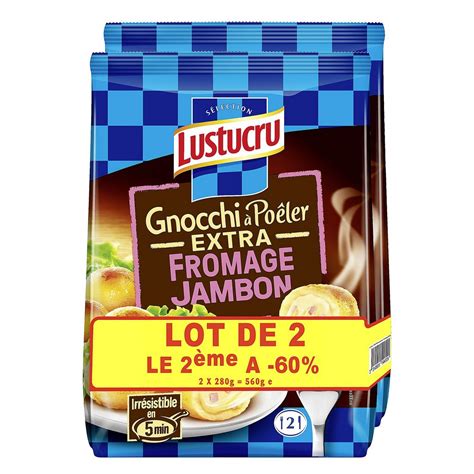 LUSTUCRU Gnocchi à poêler extra jambon fromage 2x280g pas cher Auchan fr