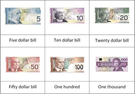 Printable Pictures Canadian Money Canadian Currency 3 Part Cards