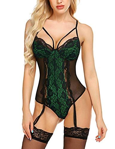 Avidlove Women S Deep V Lingerie Teddy One Piece Bodysuit Lace Gartered