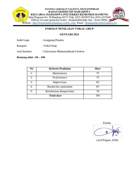 Format Penilaian Vocal Grup Gentari 2021 A Pdf