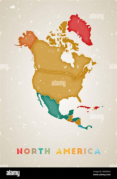 Mapa De Am Rica Del Norte Cartel De Continente Con Regiones Coloreadas