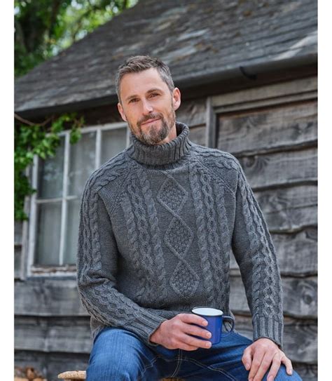 Dusky Charcoal Pure Wool Knitted Aran Turtle Neck Sweater WoolOvers US