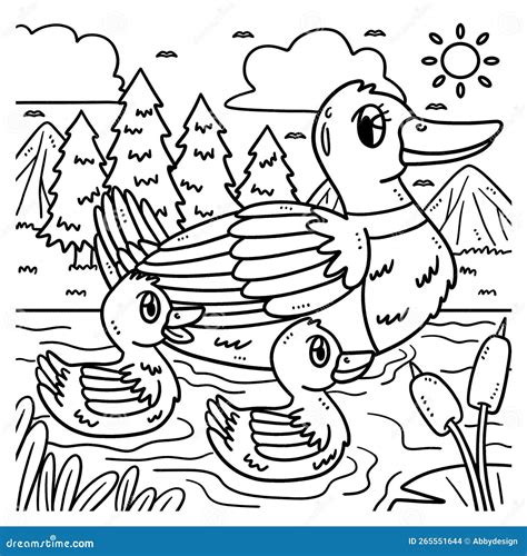 Mother Duck and Duckling Coloring Page for Kids Stock Vector ...