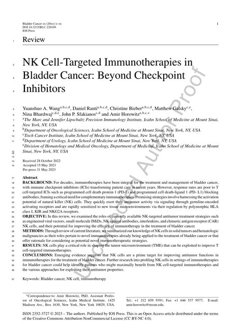 Pdf Nk Cell Targeted Immunotherapies In Bladder Cancer Beyond Checkpoint Inhibitors