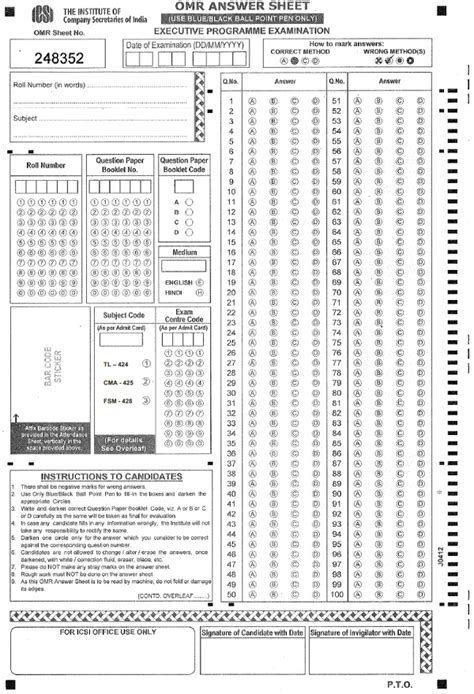 Instructions To Examinees For CS Executive Professional Programme