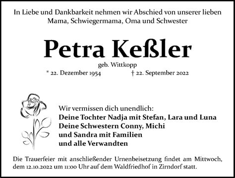 Traueranzeigen von Petra Keßler trauer nn de