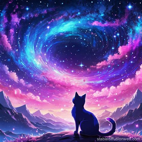 Magical Cat In A Vibrant Night Sky Stable Diffusion Online