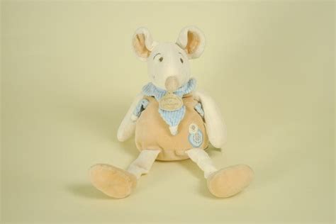 Doudou Souris Blanc Beige Bleu Douvelours Compagnie