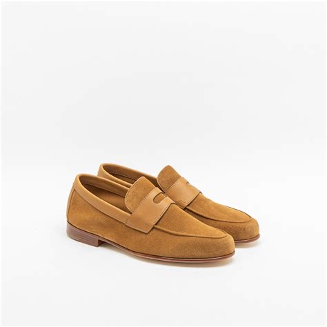 John Lobb Hendra Penny Loafer Moccasin In Cognac Suede Borghini