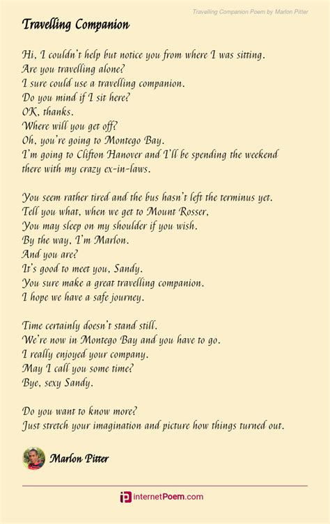 Travelling Companion Poem By Marlon Pitter