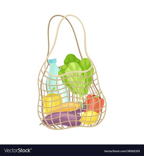 String Reusable Bag With Grocery Products As Eco Vector Image