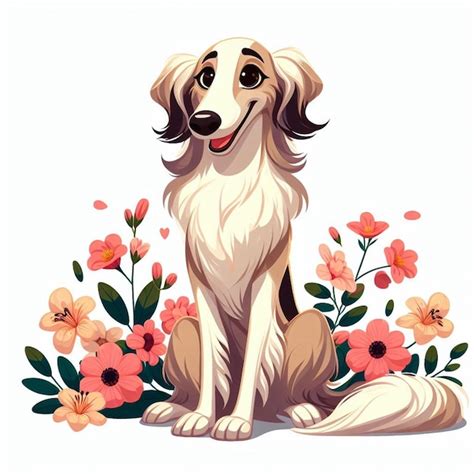 Premium Vector Cute Borzoi Dog Cartoon Vector Style White Background