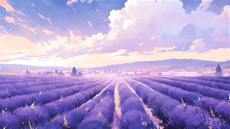 Lavender Fields & Clouds Desktop Wallpaper - Lavender Wallpaper